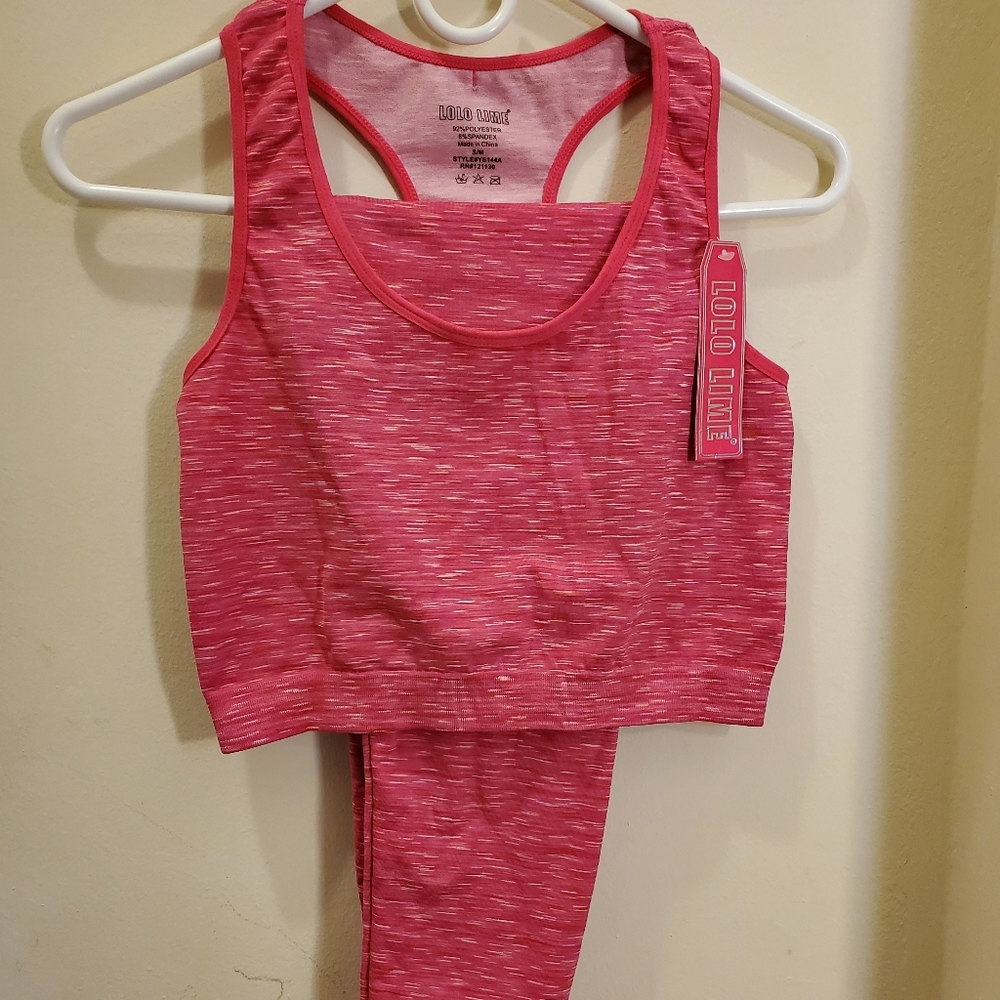Women's pink and white Lolo Lime work out suit